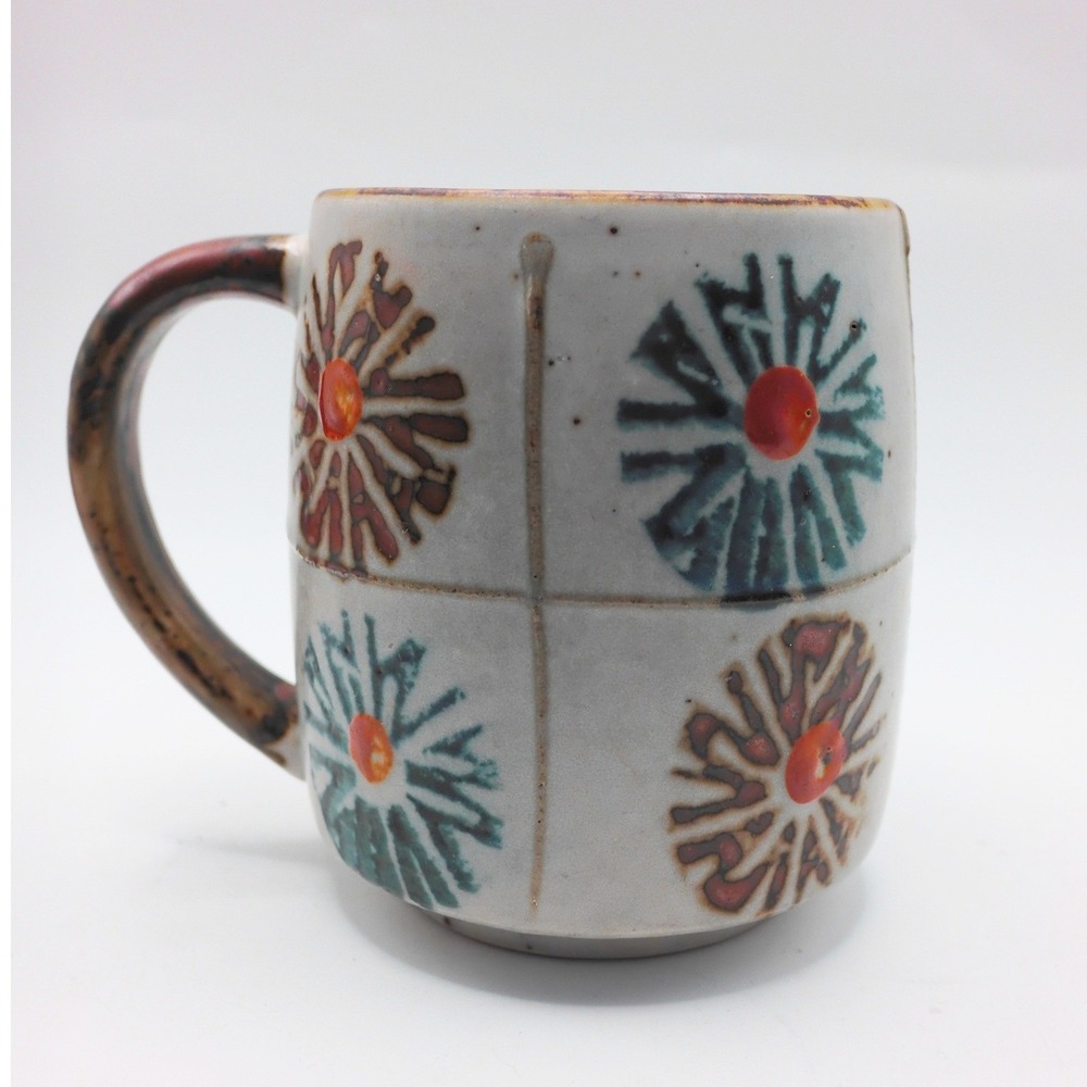 Otagiri Stoneware Mug OS Gray Abstract Floral Geometric Speckled Vintage MCM